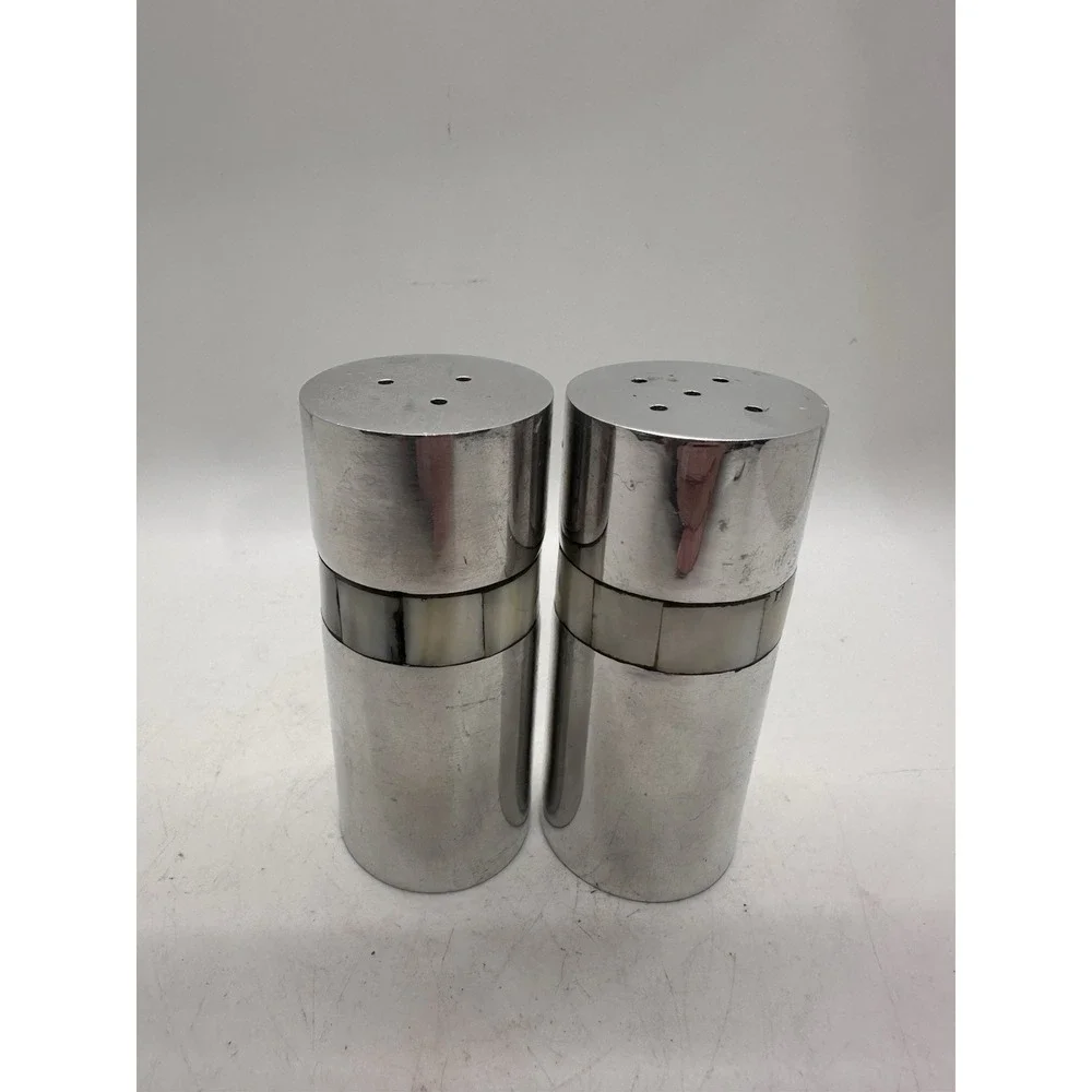 Vintage Towle Silver Salt & Pepper Shakers Mother of Pearl Inlay 4